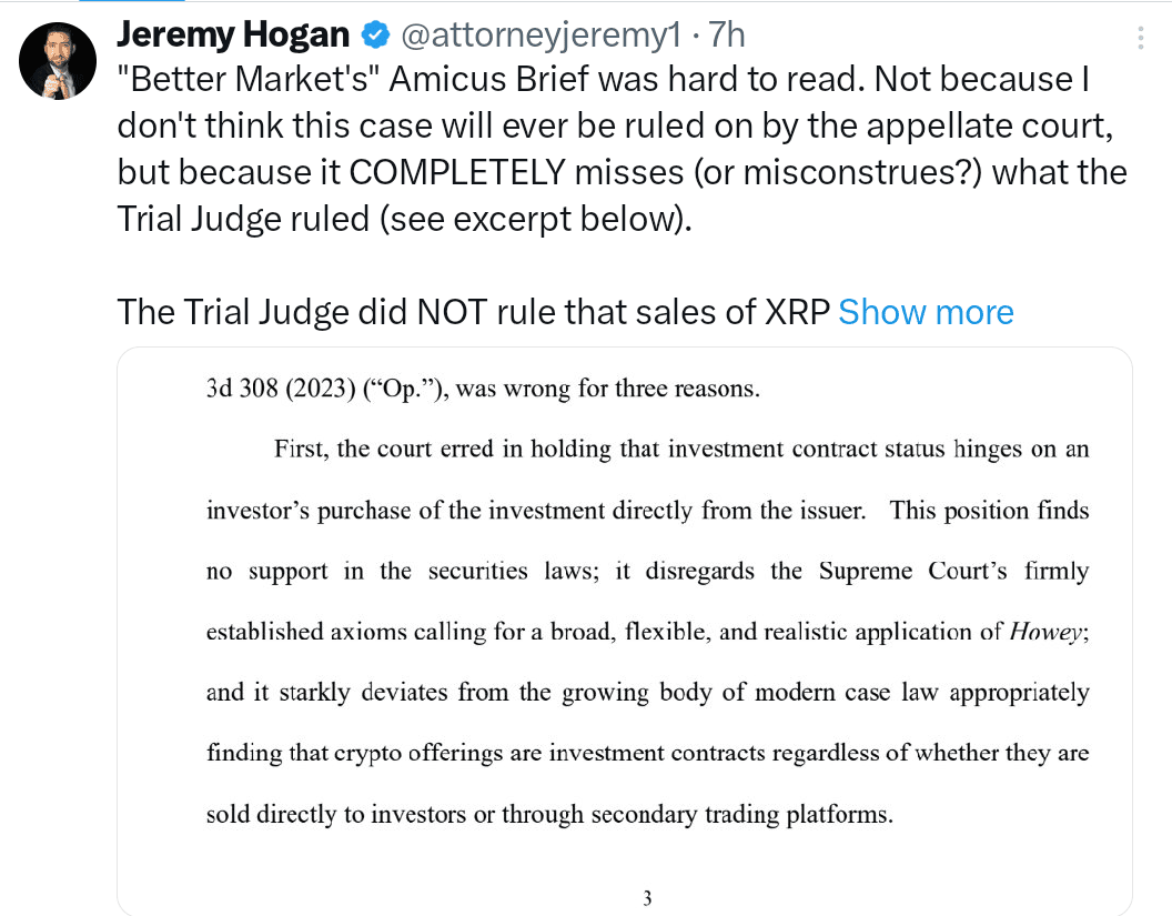 Jeremy Hogan responds to Better Market's Amicus Brief